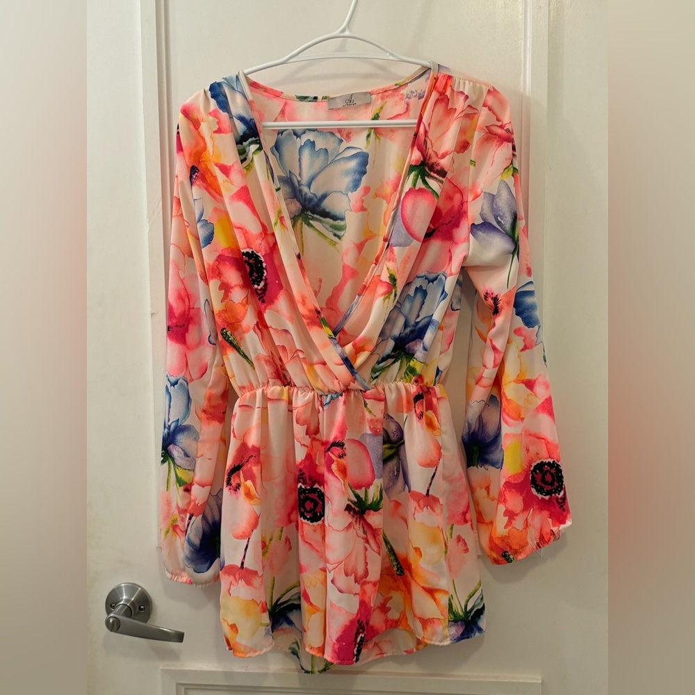 Floral-pink romper (shorts)